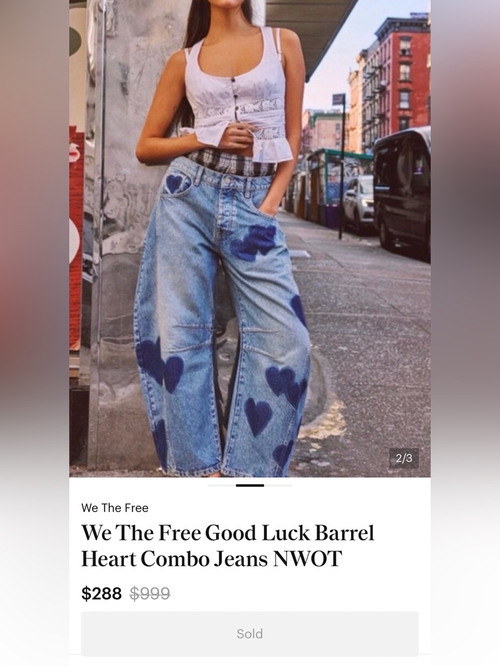 Free People We The Free Lucky You Heart Patch Design Barrel Jeans (Size 25) - Picture 7 of 7